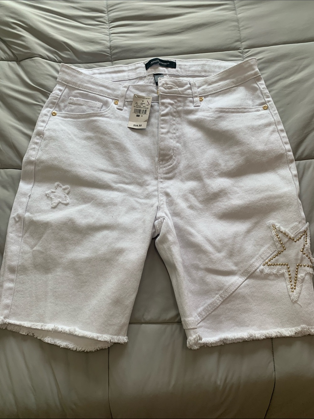 Ashley Stewart White Embellished Star Denim Shorts